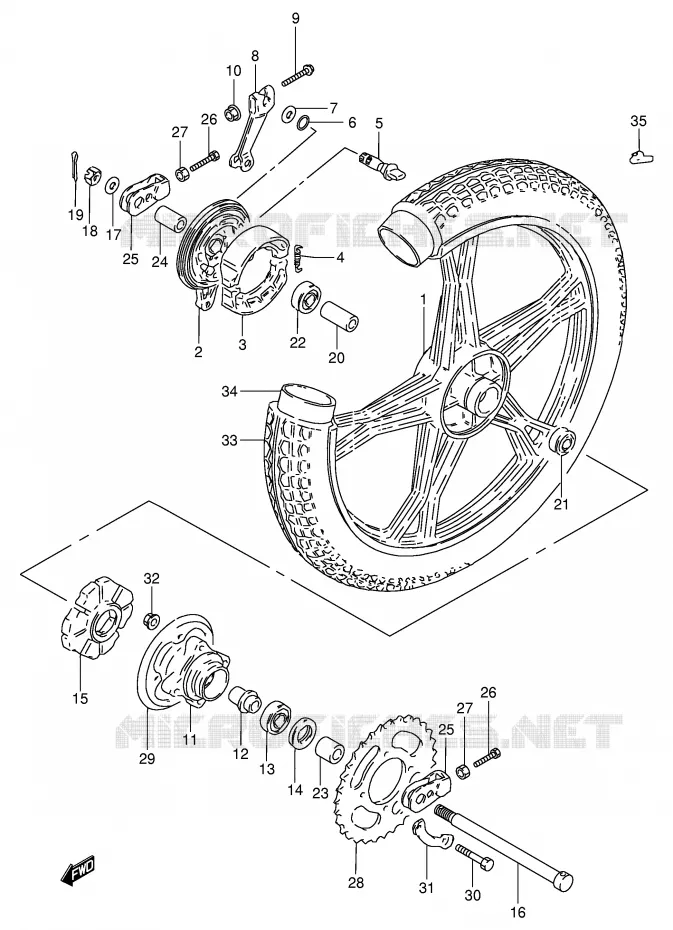 ROUE ARRIERE (GN250EM/ER) Suzuki MOTO 250 GN 1985  GN250F(E2)
