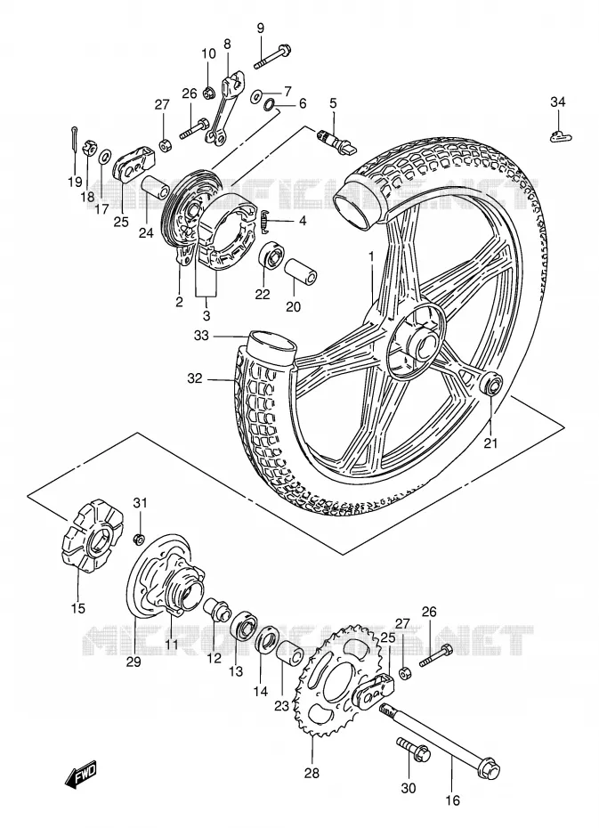 ROUE ARRIERE (GN250ET/EW/EX/EY) Suzuki MOTO 250 GN 1998  GN250W(E2)