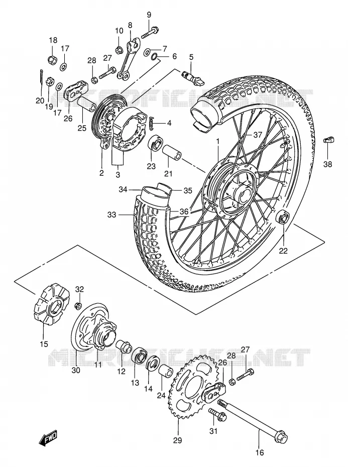ROUE ARRIERE (GN250T/W/X/Y) Suzuki MOTO 250 GN 1999  GN250EX(E2)