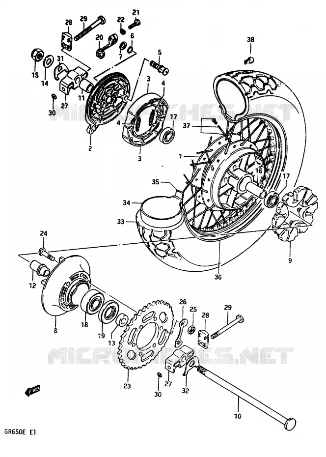 ROUE ARRIERE (GR650XD/XE) Suzuki MOTO 650 TEMPTER 1983  GR650XD(D/E)