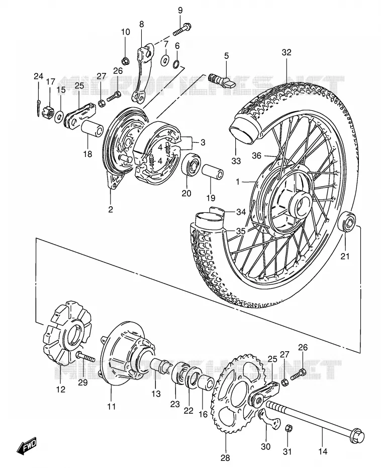 ROUE ARRIERE (GS125UR/SR) Suzuki MOTO 125 GS 1994  GS125ESR(E1)