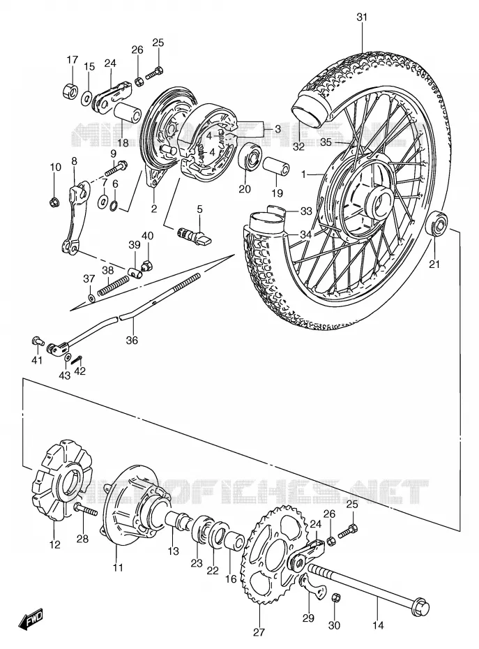 ROUE ARRIERE (GS125UX/X/SX/SUX/UY/SY/SUY) Suzuki MOTO 125 GS 1999  GS125SX(E71)