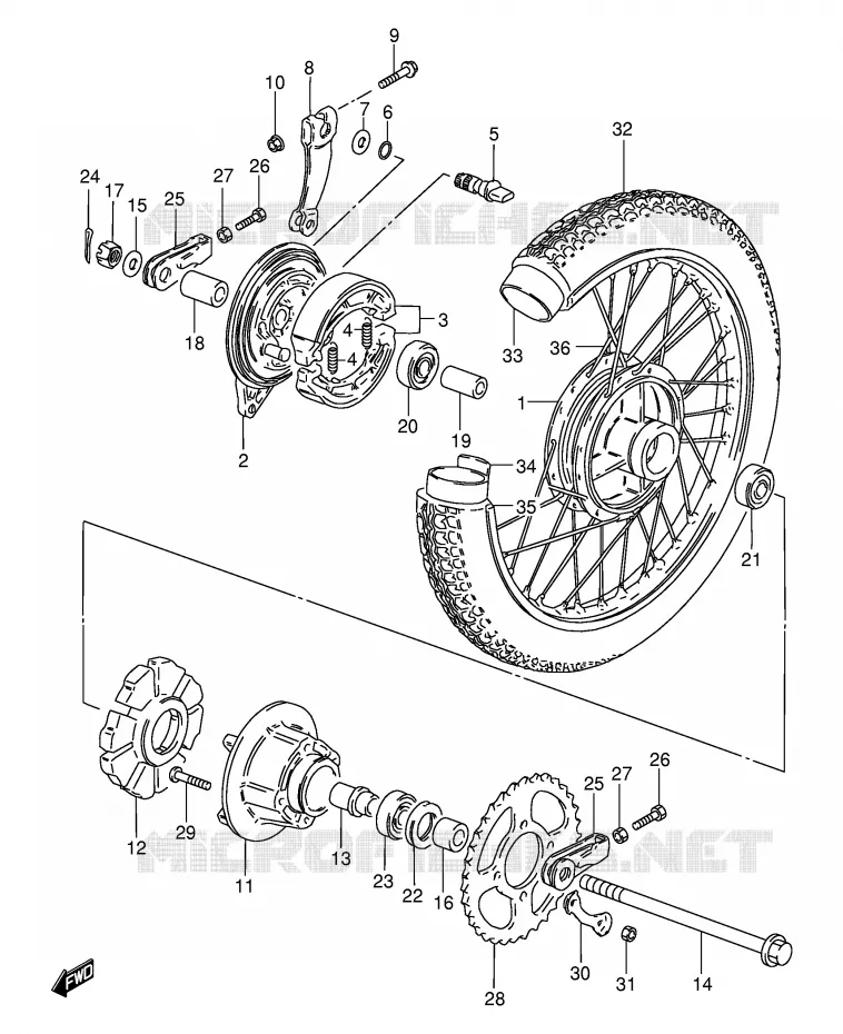 ROUE ARRIERE (GS125Z/D) Suzuki MOTO 125 GS 1990  GS125ESL(E1)