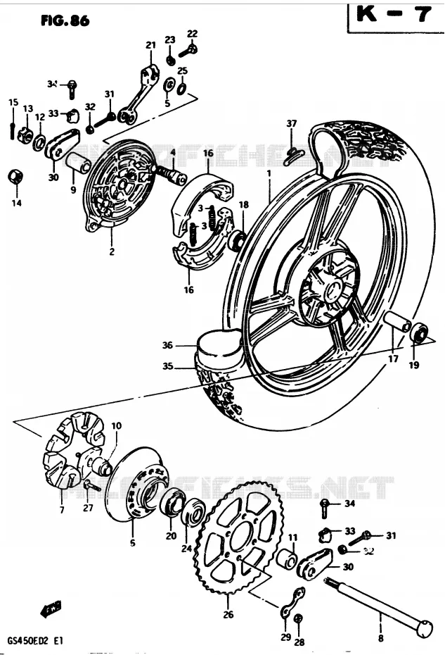 ROUE ARRIERE (MODELE D) Suzuki MOTO 450 GS 1983  GS450D(2/Z/D)