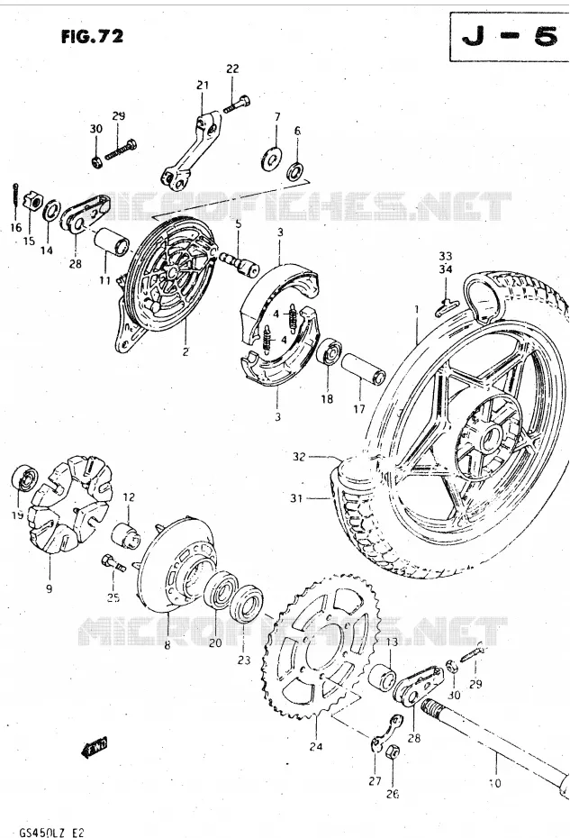 ROUE ARRIERE (MODELE T, X) Suzuki MOTO 450 GS-L 1996  GS450LT(E2)
