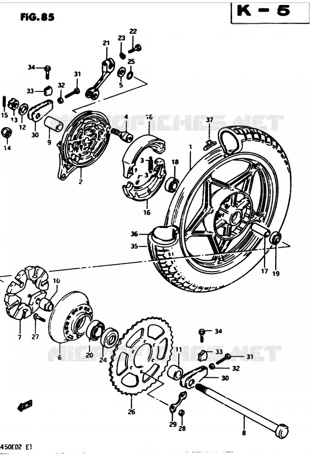 ROUE ARRIERE (MODELE Z) Suzuki MOTO 450 GS 1983  GS450D(2/Z/D)