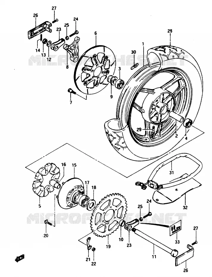 ROUE ARRIERE Suzuki MOTO 1100 GSX-E 1984  GSX1100ESE(E/F/G)