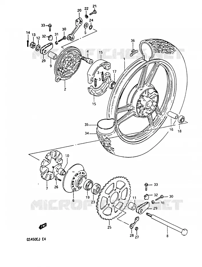 ROUE ARRIERE Suzuki MOTO 450 GS-E 1988  GS450EUJ(E/F/G/H/J)