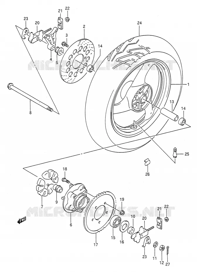 ROUE ARRIERE Suzuki MOTO 500 GS-E 1992  GS500EN(E28)