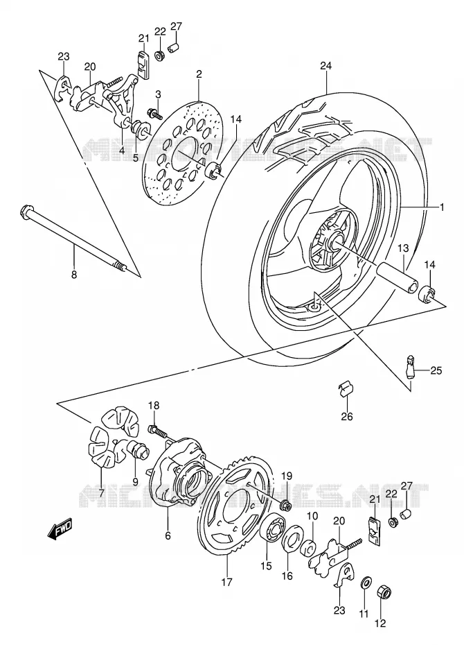 ROUE ARRIERE Suzuki MOTO 500 GS-E 1996  GS500ET(E2)