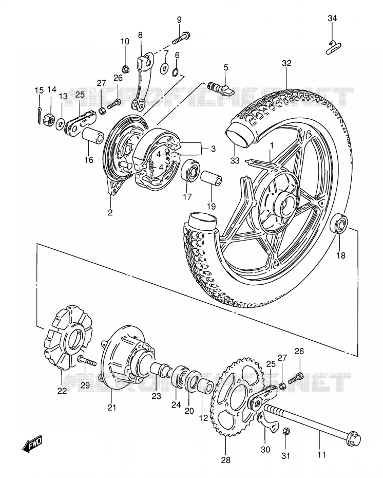 ROUE ARRIERE (VOIR NOTE) Suzuki MOTO 125 GS 1994  GS125UR(E1)