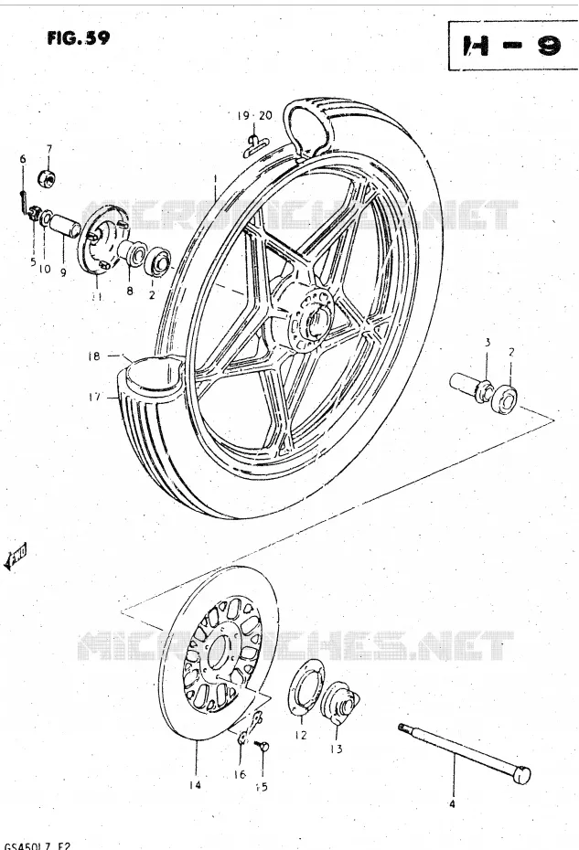 ROUE AVANT (MODELE T, X) Suzuki MOTO 450 GS-L 1999  GS450LX(E2)