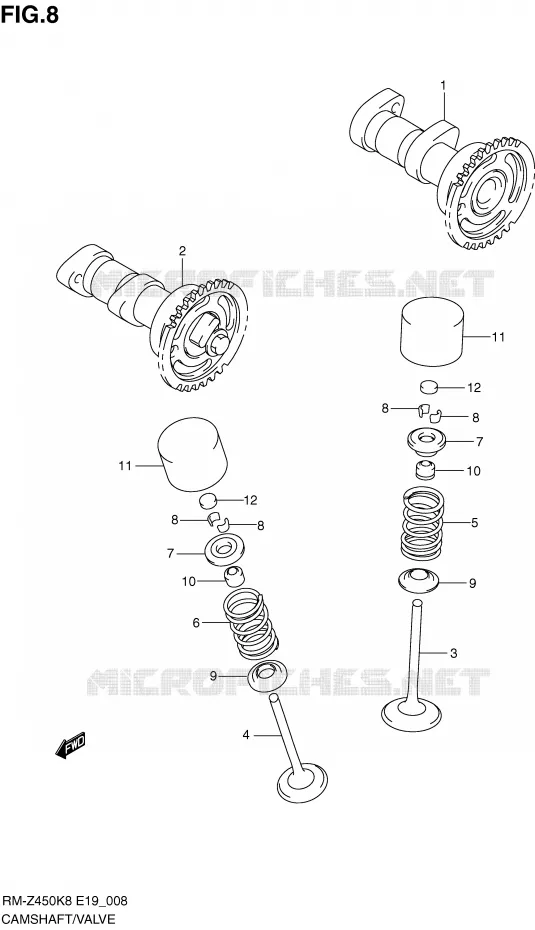 ARBRE A CAMES - SOUPAPES (RM-Z450K8/K9/L0) Suzuki MOTO 450 RM-Z 2011  RM-Z450L1(E19)