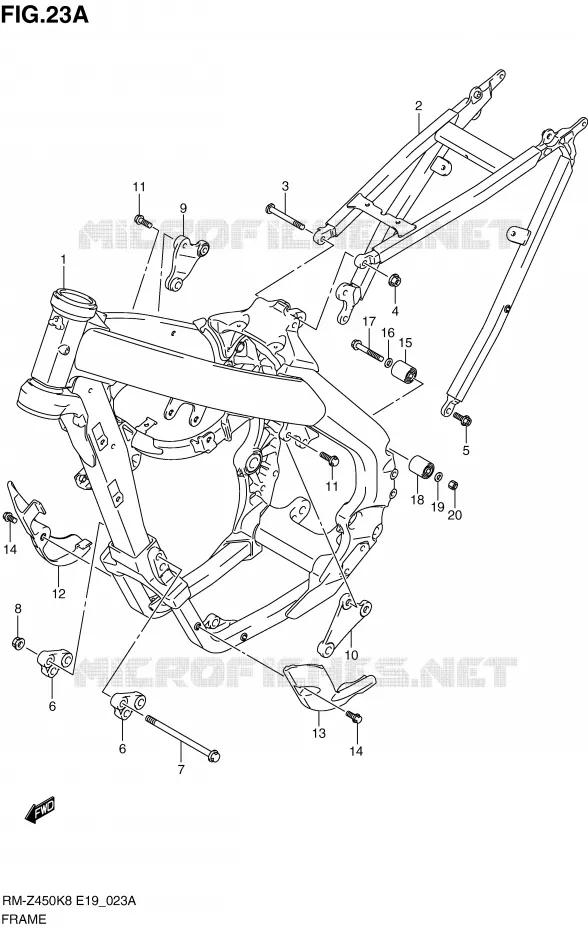 CADRE (RM-Z450L0) Suzuki MOTO 450 RM-Z 2008  RM-Z450K8(E19)