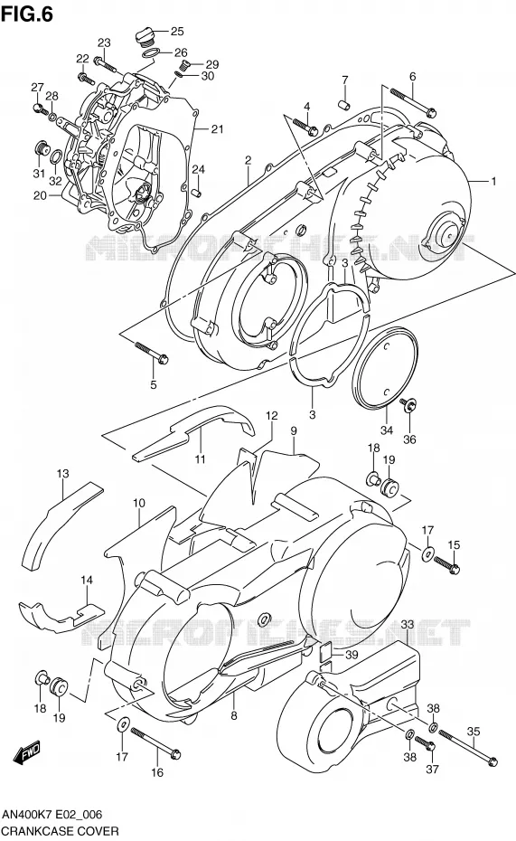 COUVERCLES DE CARTERS (MODEL K7/K8) Suzuki SCOOTER 400 BURGMAN 2008  AN400K8(E2)