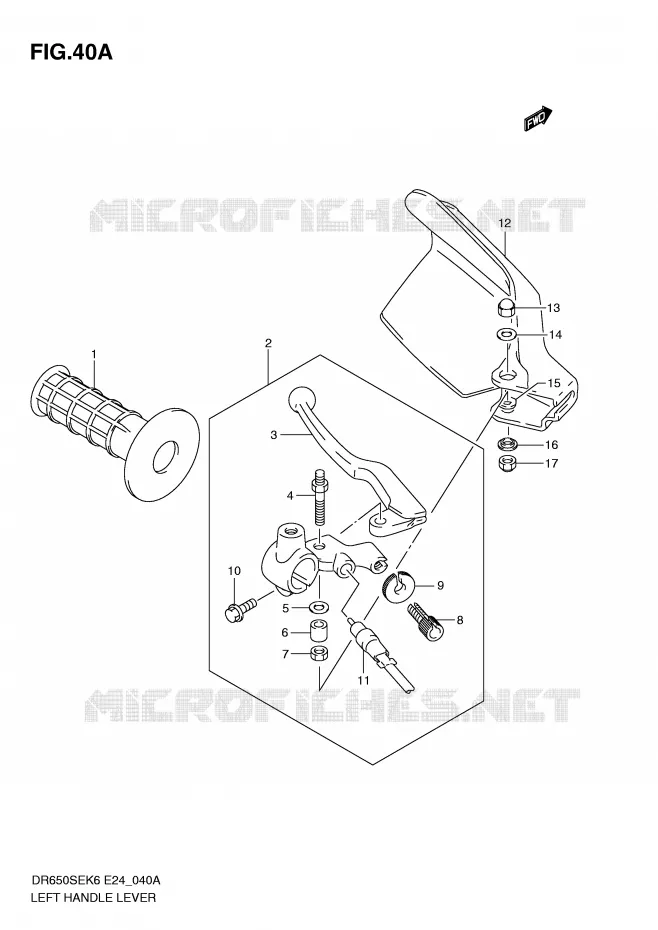 ENSEMBLE LEVIER - POIGNEE GAUCHE (MODEL L0) Suzuki MOTO 650 DR 2006  DR650SEK6(E24)