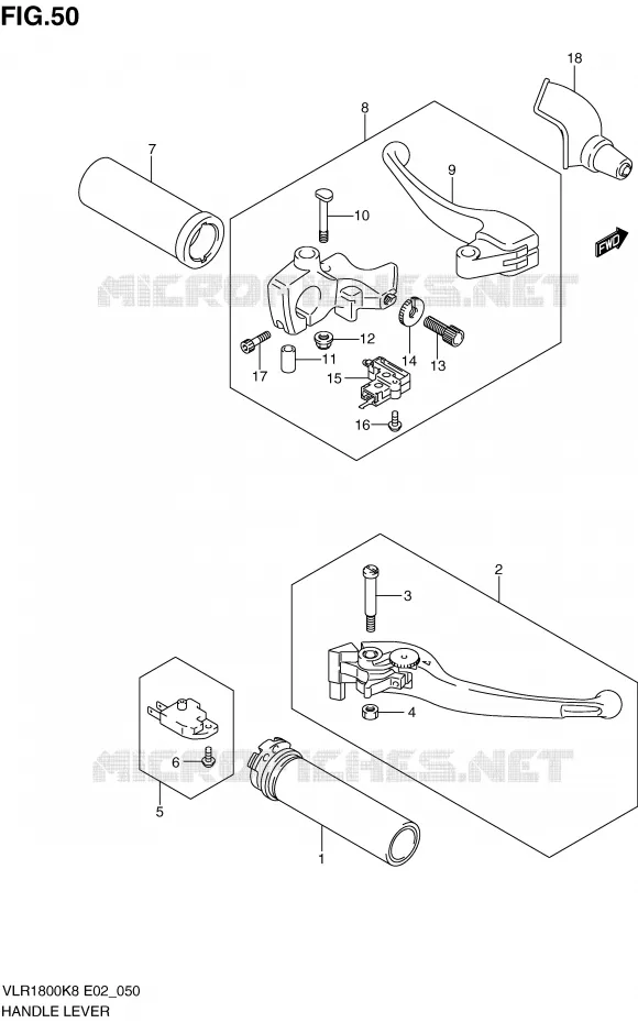 ENSEMBLE LEVIERS - POIGNEES Suzuki MOTO 1800 INTRUDER 2010  VLR1800UFL0(E2)