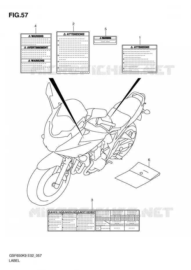 ETIQUETTE (MODEL K9) Suzuki MOTO 650 BANDIT 2010  GSF650L0(E2)
