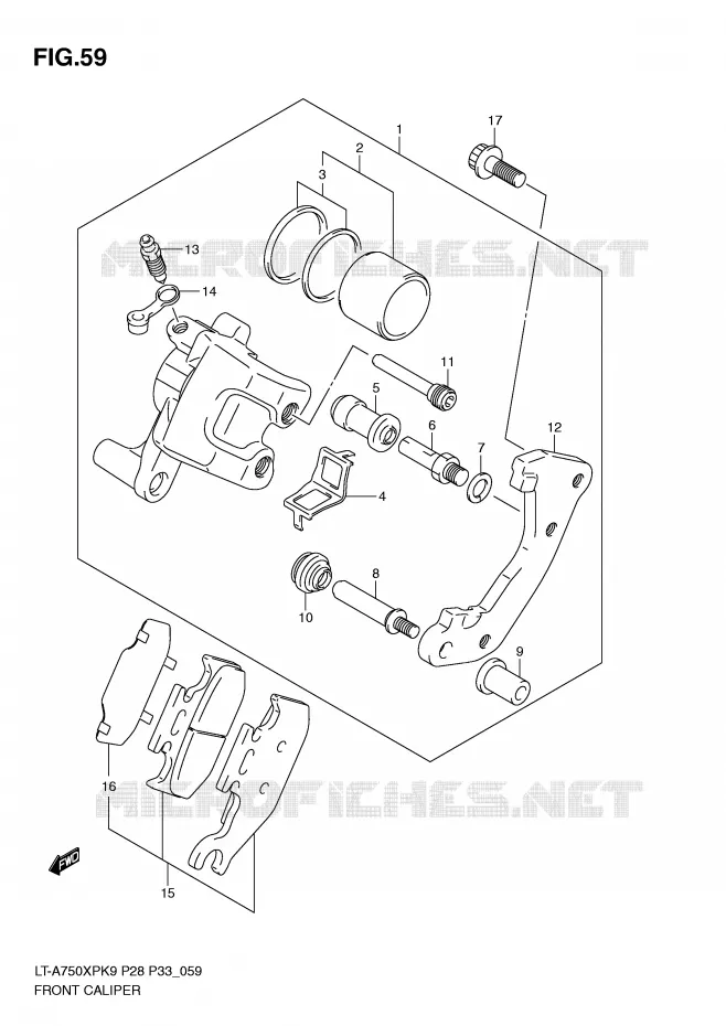ETRIER DE FREIN AVANT Suzuki QUAD 750 KINGQUAD 2010  LT-A750XPL0(P28/P33)