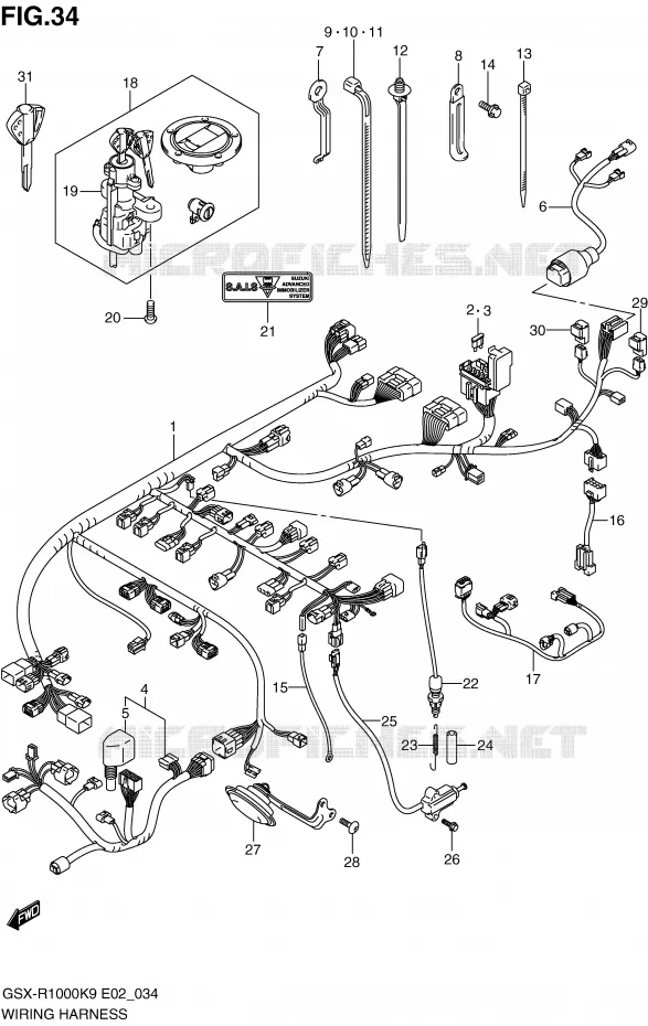 FAISCEAU ELECTRIQUE Suzuki MOTO 1000 GSX-R 2010  GSX-R1000UFL0(E2)