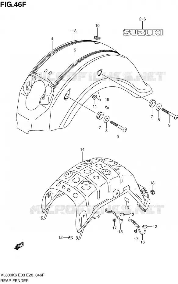 GARDE BOUE ARRIERE (MODEL L0) Suzuki MOTO 800 VOLUSIA 2009  VL800K9(E3/E28)