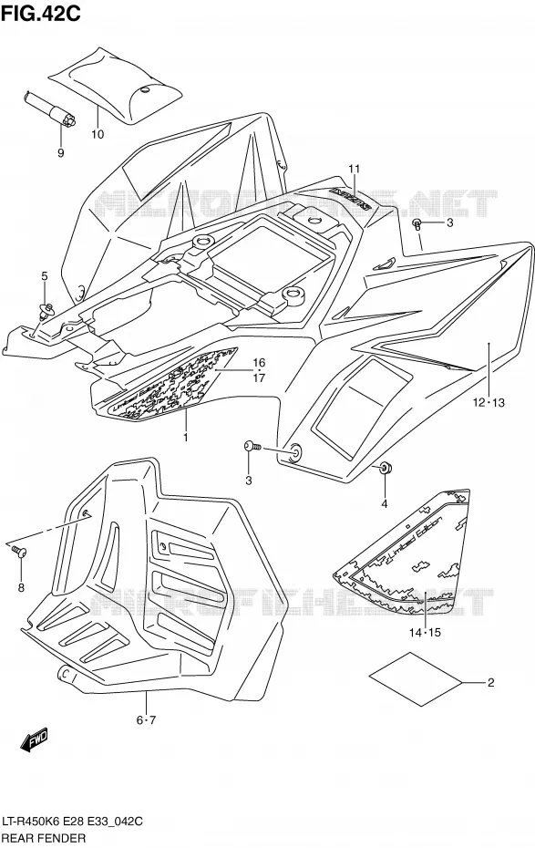 GARDE BOUE ARRIERE (MODEL L0) Suzuki QUAD 450 QUADRACER 2008  LT-R450ZK8(E28/E33)