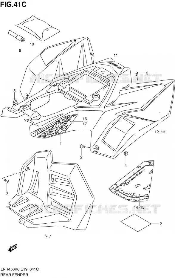 GARDE BOUE ARRIERE (MODEL L0) Suzuki QUAD 450 QUADRACER 2009  LT-R450K9(E19)