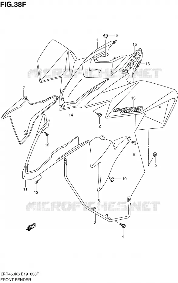 GARDE BOUE AVANT (LT-R450L0) Suzuki QUAD 450 QUADRACER 2009  LT-R450ZK9(E19)