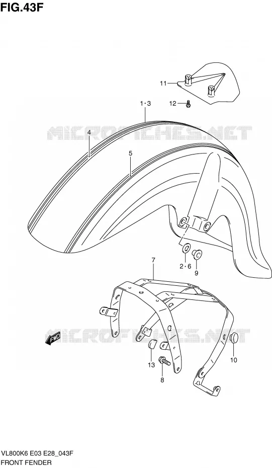 GARDE BOUE AVANT (MODEL L0) Suzuki MOTO 800 VOLUSIA 2007  VL800K7(E3/E28)