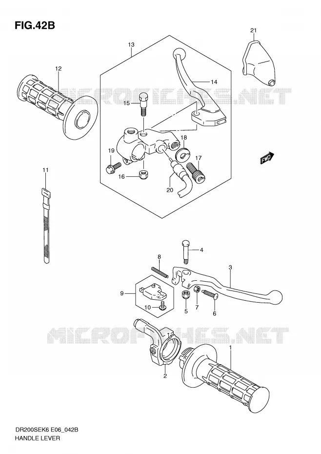 LEVIERS - POIGNEES (MODEL L0 E6) Suzuki MOTO 200 DR 2008  DR200SEK8(E6)