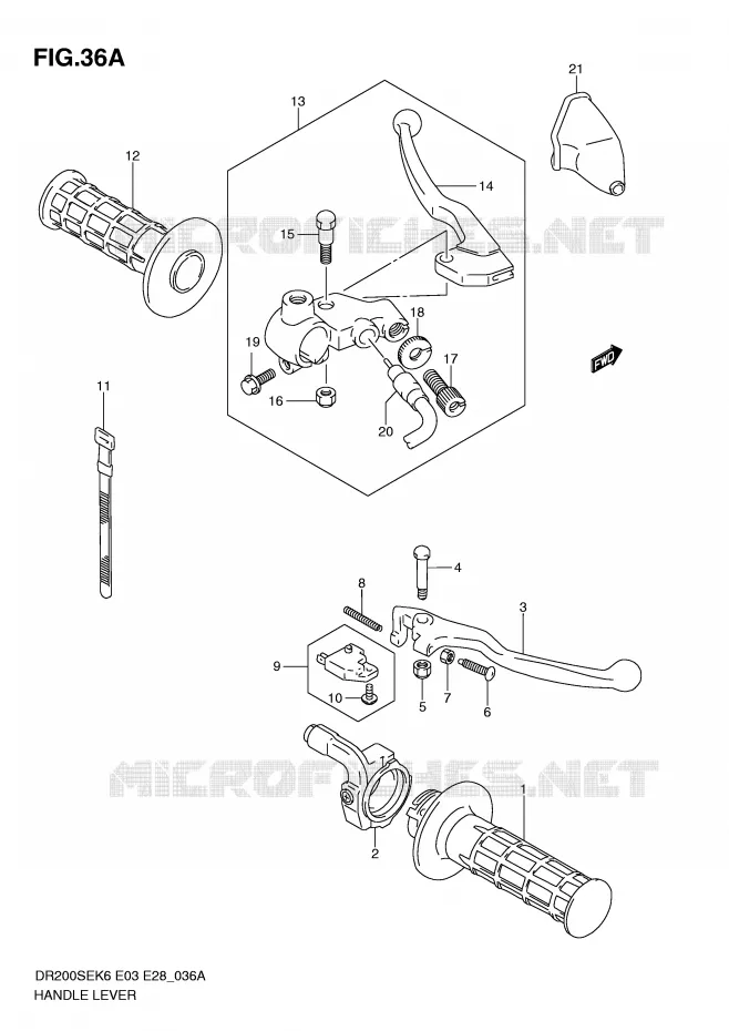 LEVIERS - POIGNEES (MODEL L0) Suzuki MOTO 200 DR 2007  DR200SEK7(E3/E28)