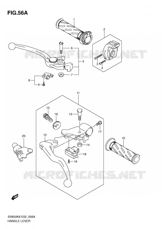 LEVIERS - POIGNEES (MODEL L0) Suzuki MOTO 650 SV 2009  SV650UK9(E2)