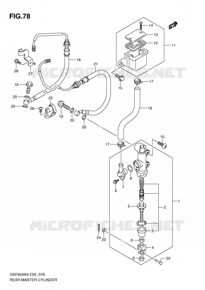 MAITRE CYLINDRE DE FREIN ARRIERE (GSF650AK9/SAK9/UAK9/SUAK9/AL0/SAL0/UAL0/SUAL0) Suzuki MOTO 650 BANDIT 2009  GSF650SK9(E2)