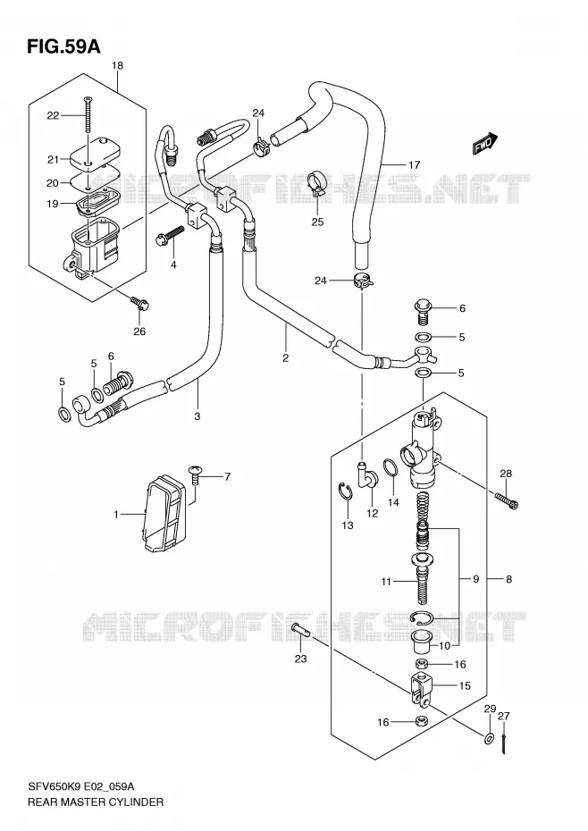 MAITRE CYLINDRE DE FREIN ARRIERE (SFV650AK9/UAK9/AL0/UAL0) Suzuki MOTO 650 GLADIUS 2009  SFV650AK9(E2)