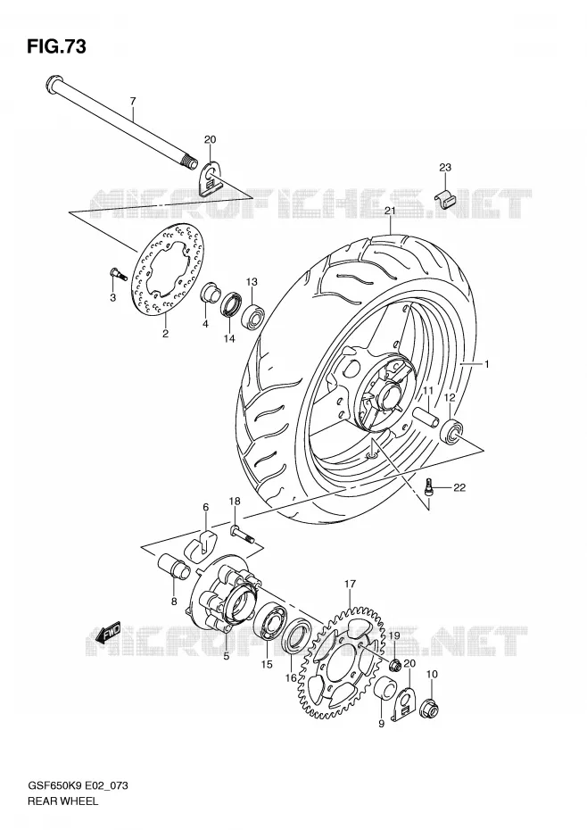 ROUE ARRIERE (GSF650K9/SK9/SUK9/UK9/L0/SL0/SUL0/UL0) Suzuki MOTO 650 BANDIT 2009  GSF650UAK9(E2)