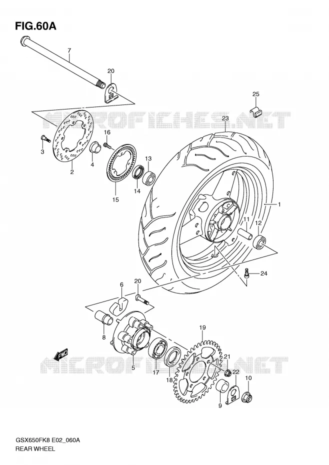 ROUE ARRIERE (GSX650FAK9/FUAK9/FAL0/FUAL0) Suzuki MOTO 650 GSX-F 2010  GSX650FUL0(E2)