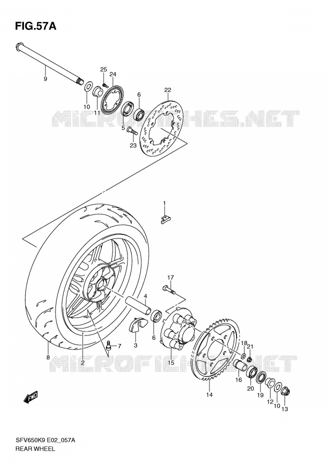 ROUE ARRIERE (SFV650AK9/UAK9/AL0/UAL0) Suzuki MOTO 650 GLADIUS 2009  SFV650UAK9(E2)