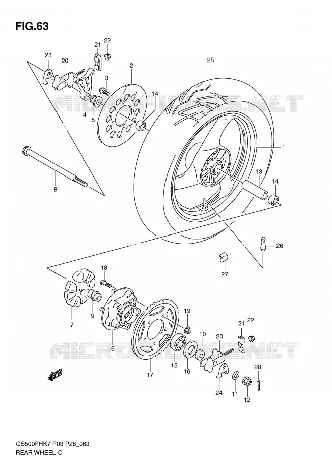 ROUE ARRIERE Suzuki MOTO 500 GS-F 2007  GS500FHK7(P3)