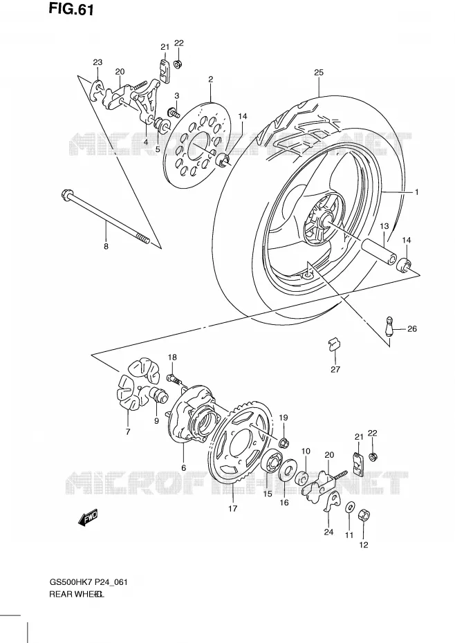 ROUE ARRIERE Suzuki MOTO 500 GS-F 2008  GS500FHK8(P24)
