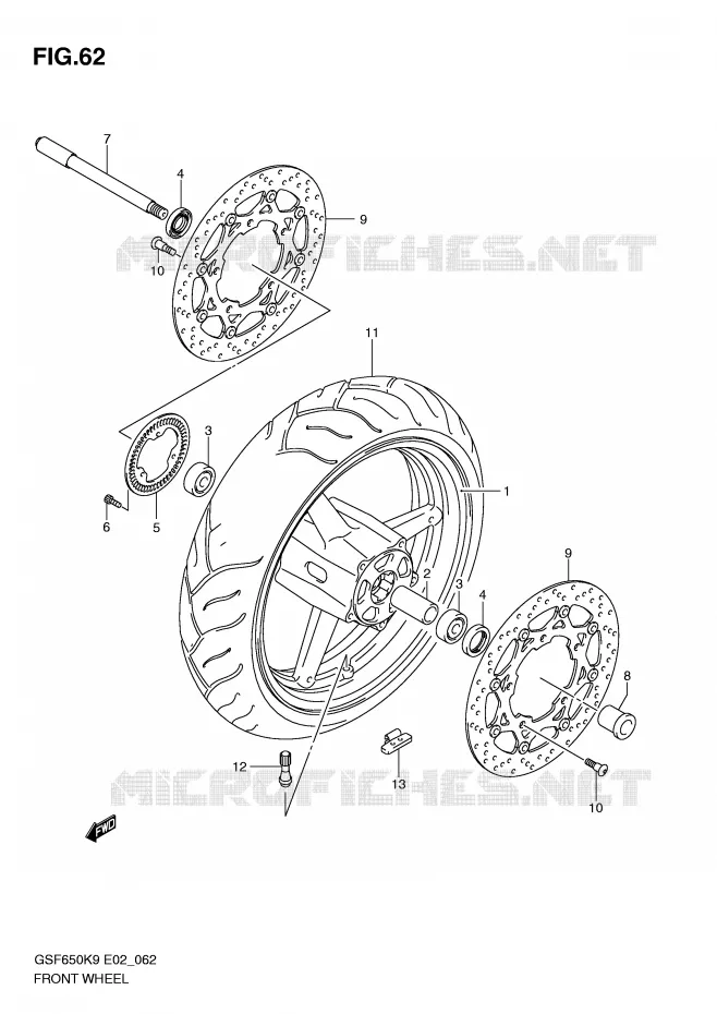 ROUE AVANT (GSF650AK9/SAK9/UAK9/SUAK9/AL0/SAL0/UAL0/SUAL0) Suzuki MOTO 650 BANDIT 2009  GSF650UAK9(E2)