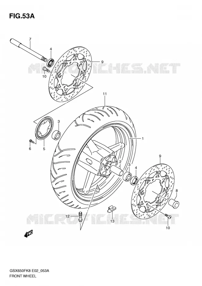 ROUE AVANT (GSX650FAK9/FUAK9/FAL0/FUAL0) Suzuki MOTO 650 GSX-F 2010  GSX650FAL0(E2)