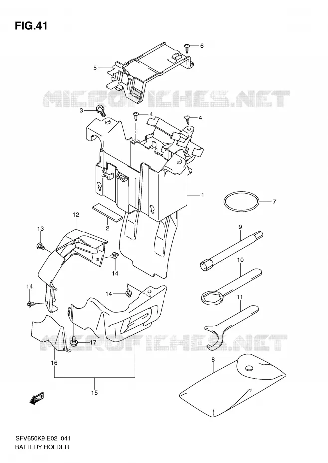 SUPPORT BATTERIE Suzuki MOTO 650 GLADIUS 2009  SFV650K9(E2)