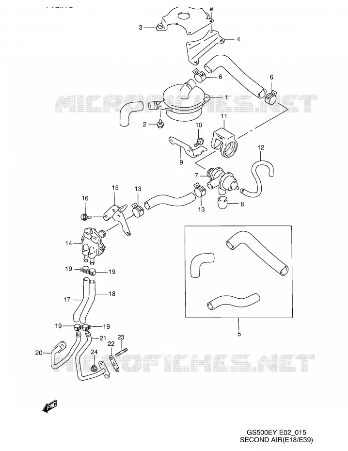 SYSTÈME DE RECYCLAGE GAZ D'ECHAPPEMENT (E18,E39) Suzuki MOTO 500 GS-E 2000  GS500EY(E2)