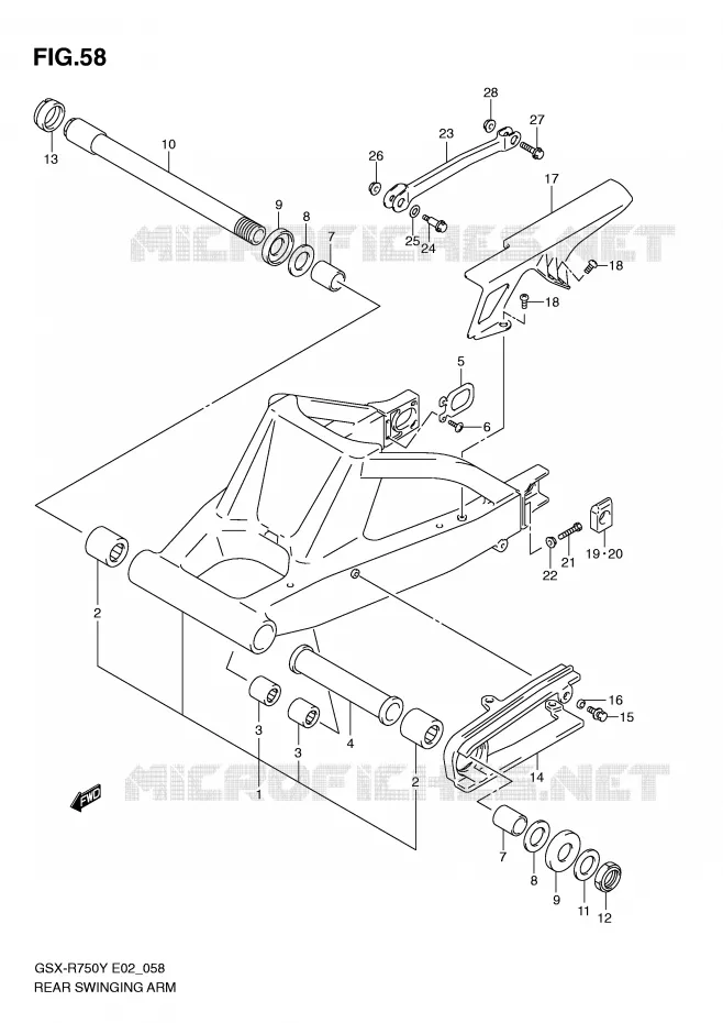 BRAS OSCILLANT ARRIERE (MODELE Y/K1) Suzuki MOTO 750 GSX-R 2002  GSX-R750U2K2(E2)