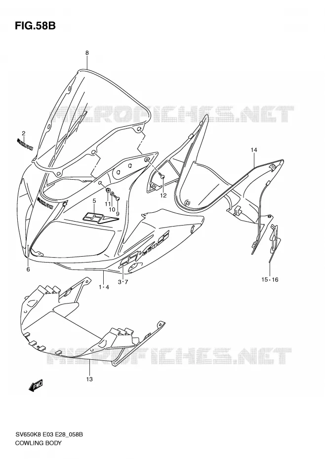 CARENAGES (MODEL L0) Suzuki MOTO 650 SV-S 2009  SV650SAK9(E3/E28)