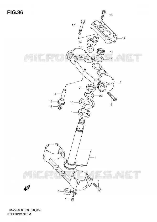 COLONNE DE DIRECTION Suzuki MOTO 250 RM-Z 2010  RM-Z250L0(E3/E28)