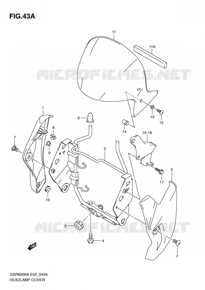 COUVERCLE DE PHARE (MODEL K8) Suzuki MOTO 600 GSR 2009  GSR600UAK9(E2)