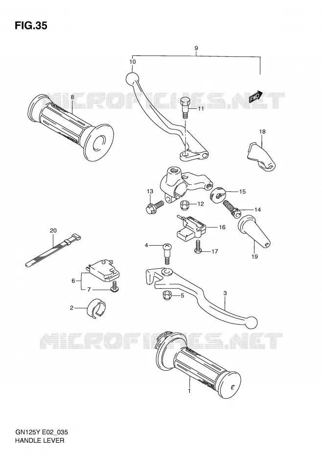 ENSEMBLE LEVIERS - POIGNEES Suzuki MOTO 125 GN 2001  GN125EK1(E2)