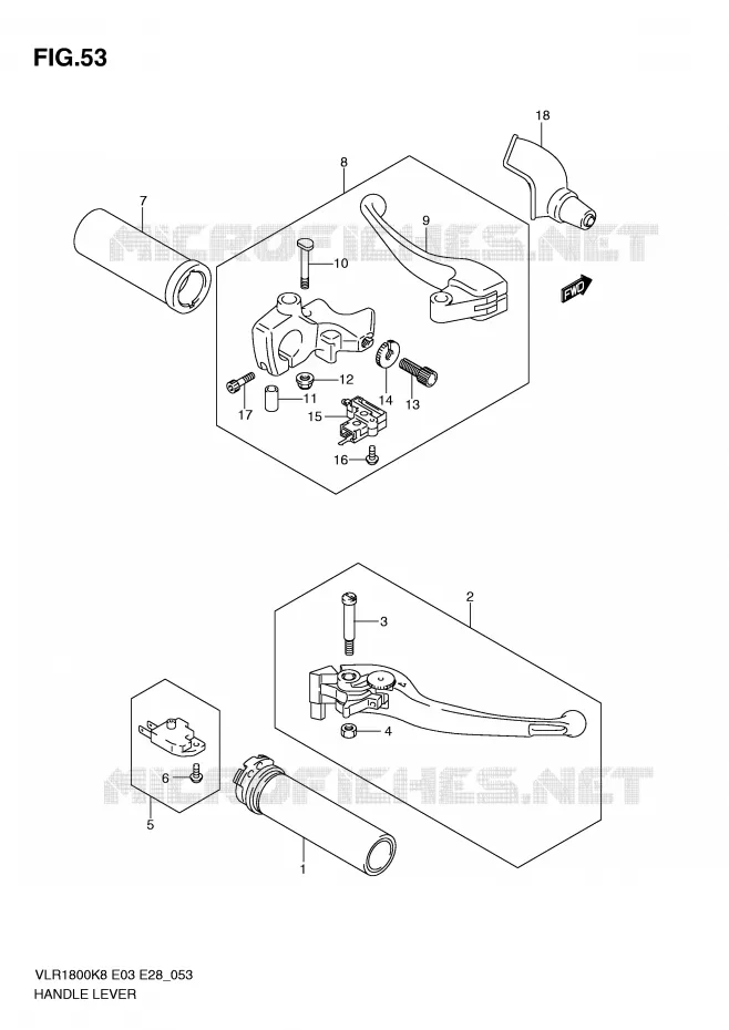 ENSEMBLE LEVIERS - POIGNEES Suzuki MOTO 1800 INTRUDER 2010  VLR1800TL0(E3/E28)