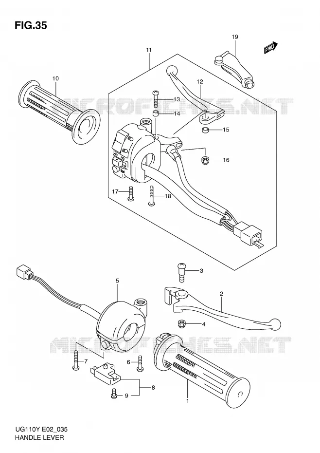 ENSEMBLE LEVIERS - POIGNEES Suzuki SCOOTER 110 UG 2001  UG110K1(E2)